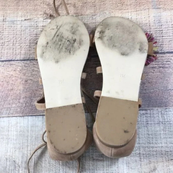 Steve Madden Swizzle Leather Gladiator Sandals Womens 7 Suede Lace Up Fringe Toe - Picture 9 of 11